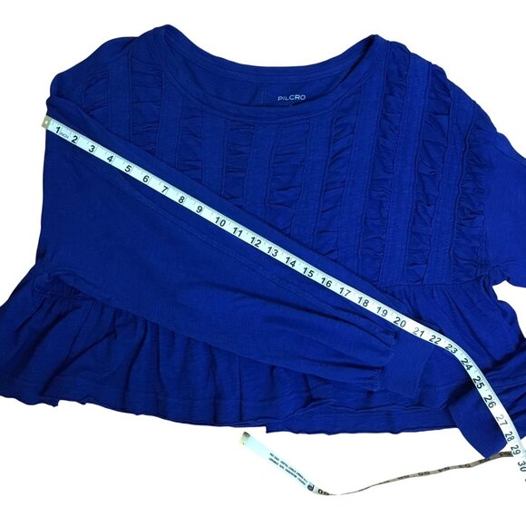 PILCRO ANTHROPOLOGIE Cobalt Blue Babydoll Peplum Top Cotton Boho Oversized S - Picture 5 of 7